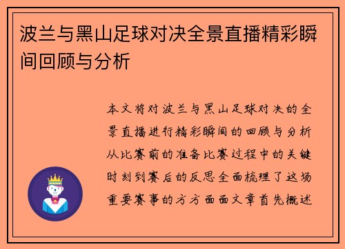 波兰与黑山足球对决全景直播精彩瞬间回顾与分析
